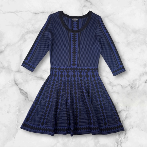 Nina Leonard Dresses & Skirts - Nina Leonard Black & Blue Geo-metric Print Sweater Dress. Size Large.
